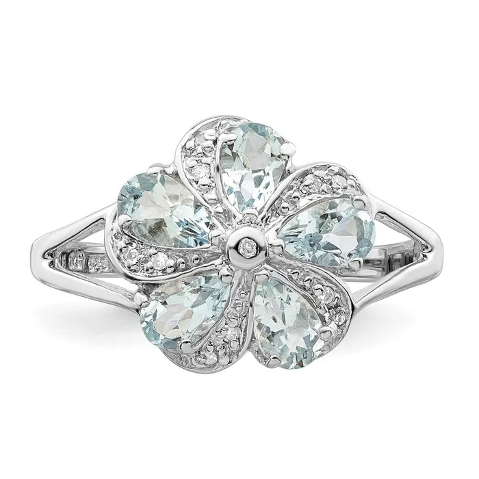 Rings Sterling Silver Rhodium Aquamarine Diamond Ring Goldia