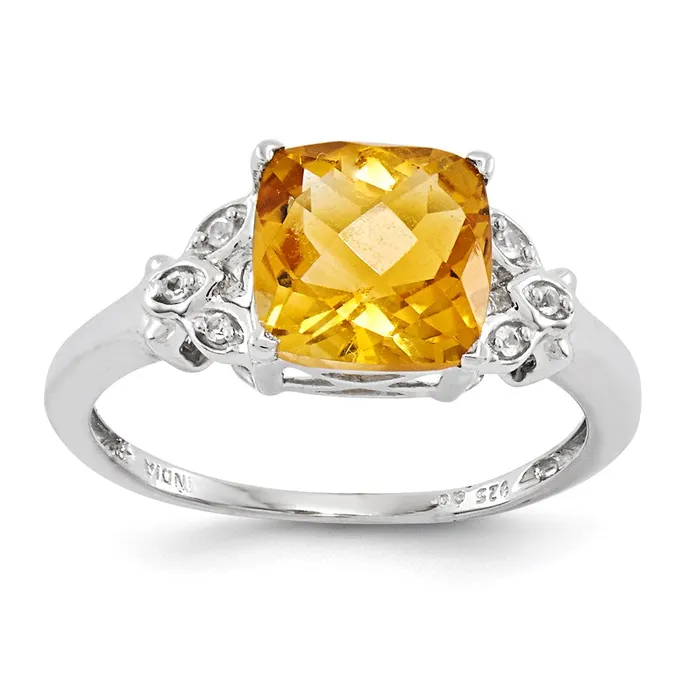 Rings Sterling Silver with Citrine and White Topaz Round Ring Goldia