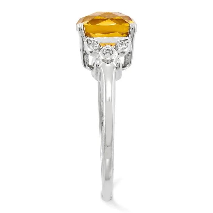 Rings Sterling Silver with Citrine and White Topaz Round Ring Goldia