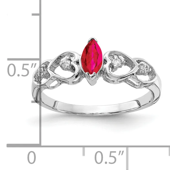 Solid 14k White Gold 6x3mm Marquise Simulated Ruby VS CZ Ring Goldia Rings