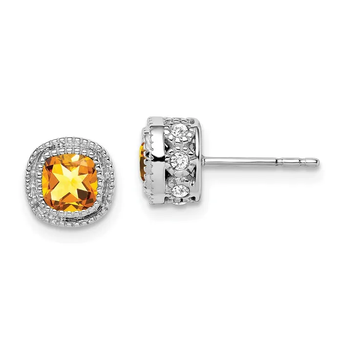 Solid 14k White Gold Cushion Simulated Citrine and CZ Earrings Goldia Earrings Solid 14k White Gold Cushion Simulated Citrine and CZ Earrings Goldia Earrings