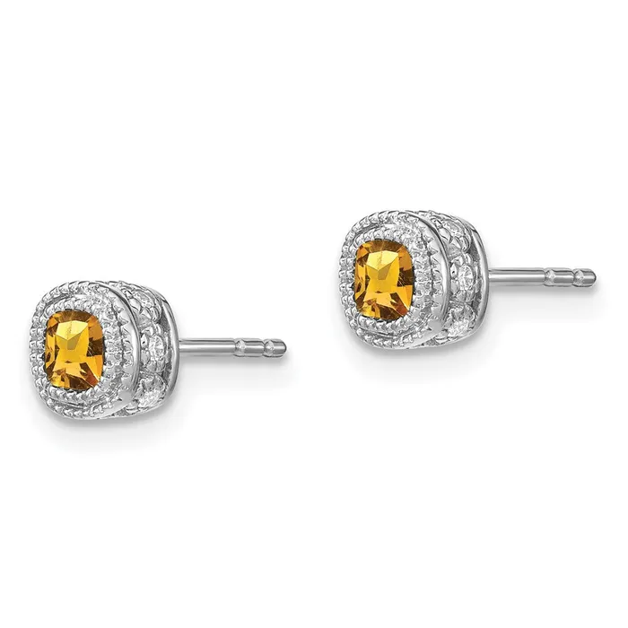 Solid 14k White Gold Cushion Simulated Citrine and CZ Earrings Goldia Earrings Solid 14k White Gold Cushion Simulated Citrine and CZ Earrings Goldia Earrings