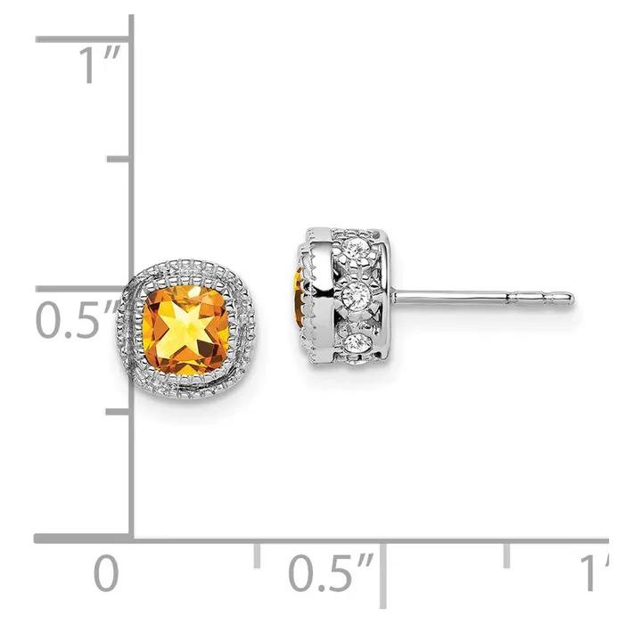 Solid 14k White Gold Cushion Simulated Citrine and CZ Earrings Goldia Earrings Solid 14k White Gold Cushion Simulated Citrine and CZ Earrings Goldia Earrings