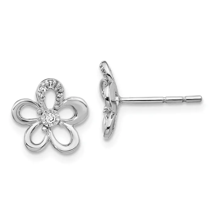 Solid 14k White Gold Simulated CZ Flower Earrings Goldia Earrings