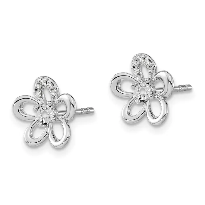 Solid 14k White Gold Simulated CZ Flower Earrings Goldia Earrings