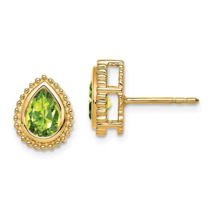 Solid 14k Yellow Gold Pear Simulated Peridot Post Earrings Goldia Earrings Solid 14k Yellow Gold Pear Simulated Peridot Post Earrings Goldia Earrings