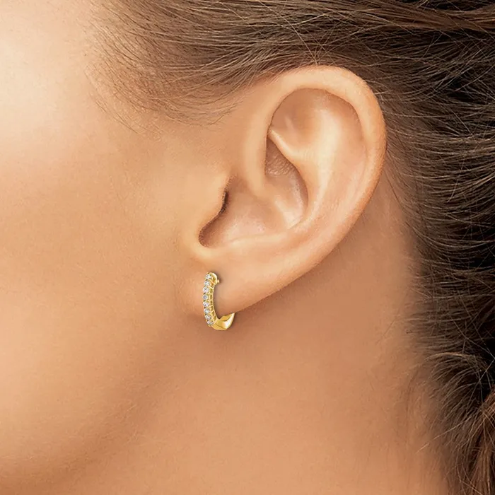 Solid 14k Yellow Gold Polished Simulated CZ Hinged Hoop Earrings Goldia Earrings Solid 14k Yellow Gold Polished Simulated CZ Hinged Hoop Earrings Goldia Earrings