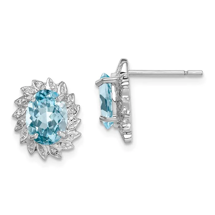 Sterling Silver Rhodium Plated Blue Topaz and Diamond Post Earrings Goldia Earrings Sterling Silver Rhodium Plated Blue Topaz and Diamond Post Earrings Goldia Earrings