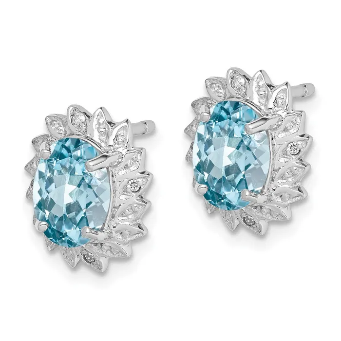 Sterling Silver Rhodium Plated Blue Topaz and Diamond Post Earrings Goldia Earrings