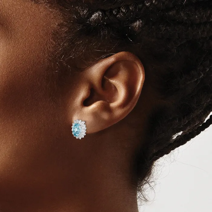 Sterling Silver Rhodium Plated Blue Topaz and Diamond Post Earrings Goldia Earrings
