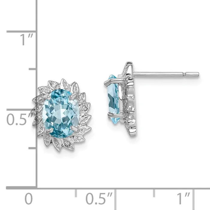 Sterling Silver Rhodium Plated Blue Topaz and Diamond Post Earrings Goldia Earrings