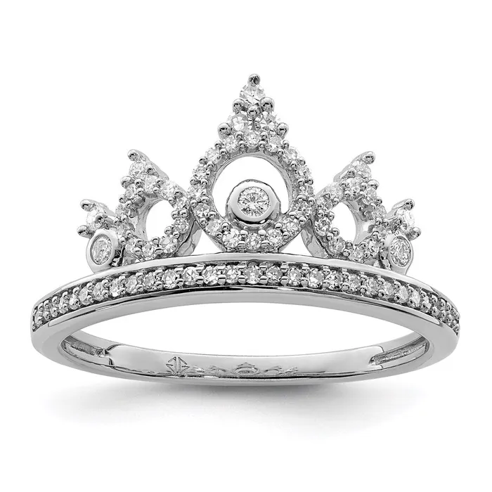 Sterling Silver Rhodium Plated Diamond Crown Ring Goldia Rings