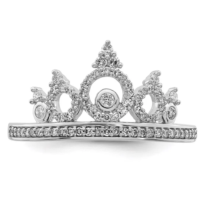 Sterling Silver Rhodium Plated Diamond Crown Ring Goldia Rings