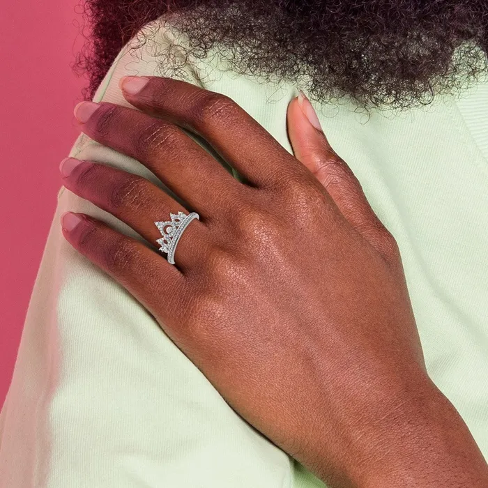 Sterling Silver Rhodium Plated Diamond Crown Ring Goldia Rings