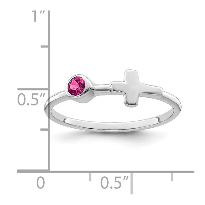 Sterling Silver Rhodiumplated Polished Cross Pink Tourmaline Ring Goldia Rings