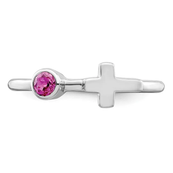 Sterling Silver Rhodiumplated Polished Cross Pink Tourmaline Ring Goldia Rings