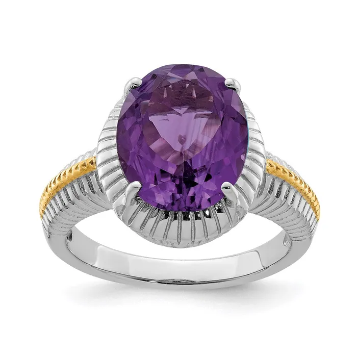 Sterling Silver Rhodiumplated w Flash Goldplate Amethyst Ring Goldia Rings
