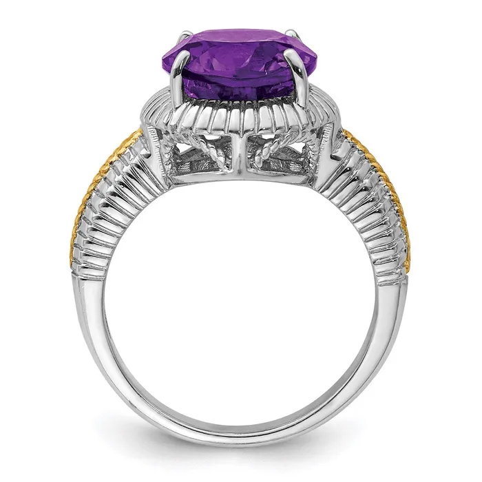 Sterling Silver Rhodiumplated w Flash Goldplate Amethyst Ring Goldia Rings