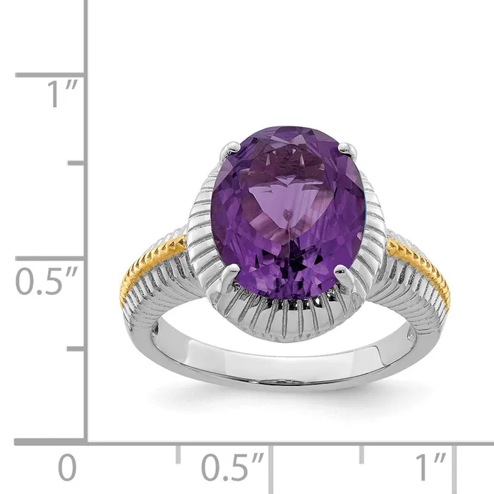 Sterling Silver Rhodiumplated w Flash Goldplate Amethyst Ring Goldia Rings