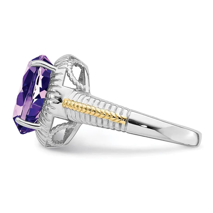 Sterling Silver Rhodiumplated w Flash Goldplate Amethyst Ring Goldia Rings