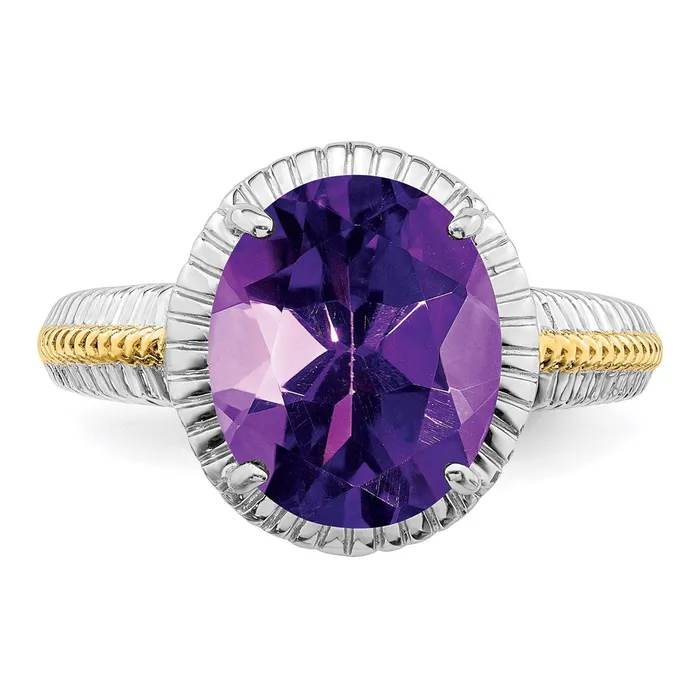 Sterling Silver Rhodiumplated w Flash Goldplate Amethyst Ring Goldia Rings