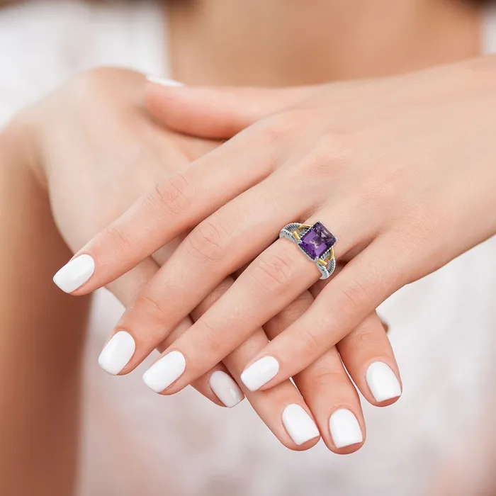 Sterling Silver Rhodiumplated w Flash Goldplate Amethyst Ring Goldia Rings
