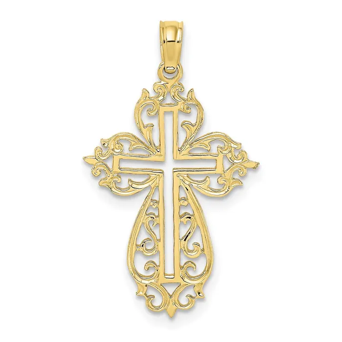 10K CutOut Scroll Framed Cross Charm TreasureFineJewelers Charm Necklaces 10K CutOut Scroll Framed Cross Charm TreasureFineJewelers Charm Necklaces