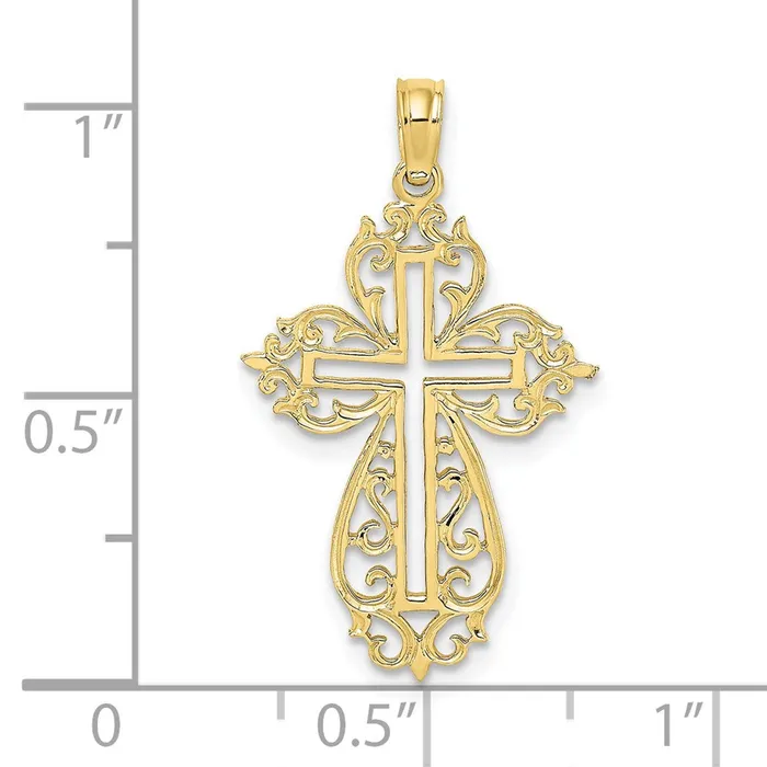 10K CutOut Scroll Framed Cross Charm TreasureFineJewelers Charm Necklaces