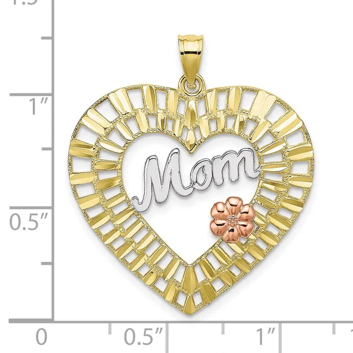 10k Twotone wWhite Rhodium DC MOM Heart Charm TreasureFineJewelers Rings