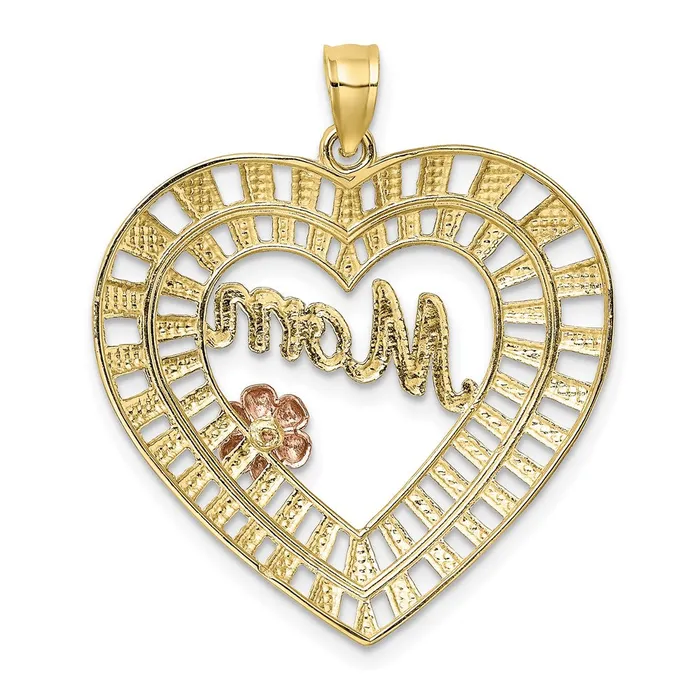 10k Twotone wWhite Rhodium DC MOM Heart Charm TreasureFineJewelers Rings