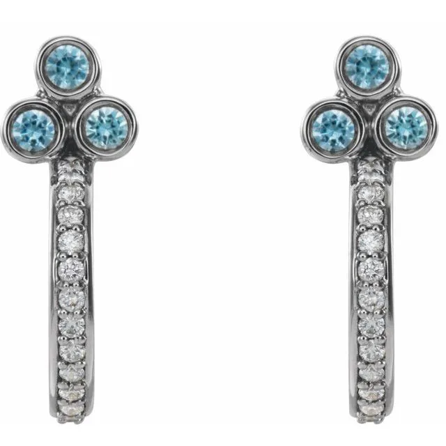 14K White Blue Zircon 14 CTW Diamond JHoop Earrings TreasureFineJewelers Earrings
