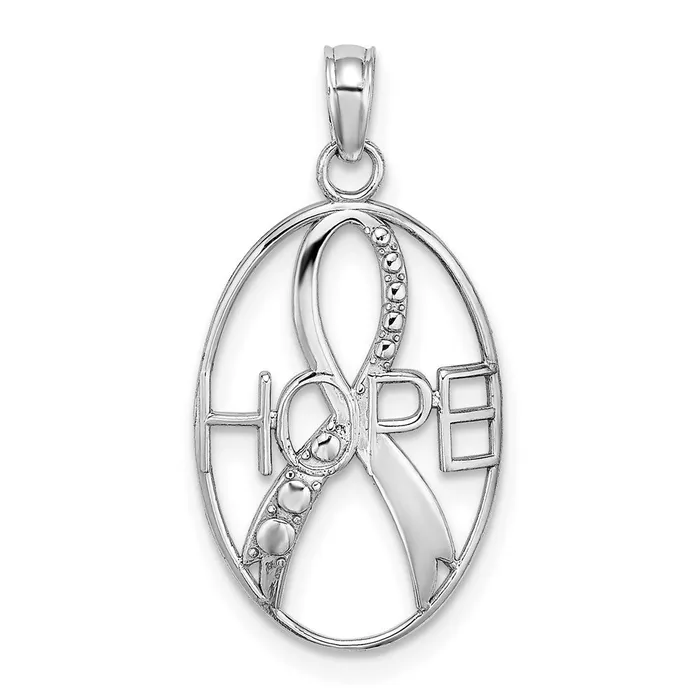 14K White Gold Textured HOPE wRibbon Charm TreasureFineJewelers Charm Necklaces