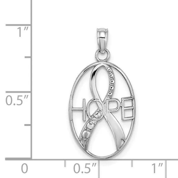 14K White Gold Textured HOPE wRibbon Charm TreasureFineJewelers Charm Necklaces