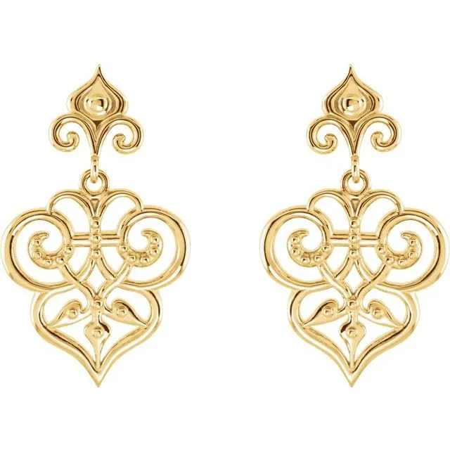 14K Yellow Gold 172x16 mm FleurdeLis Earrings TreasureFineJewelers Earrings