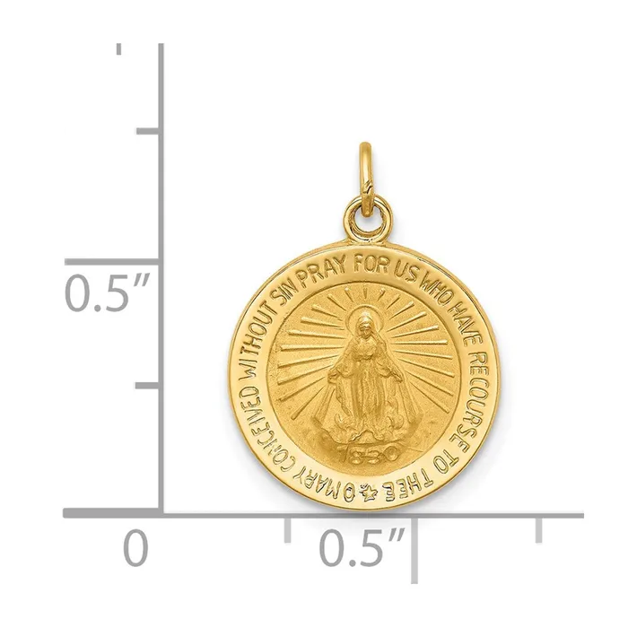 14k Yellow Gold Solid PolishedSatin Round Miraculous Medal TreasureFineJewelers PreStyled Sets