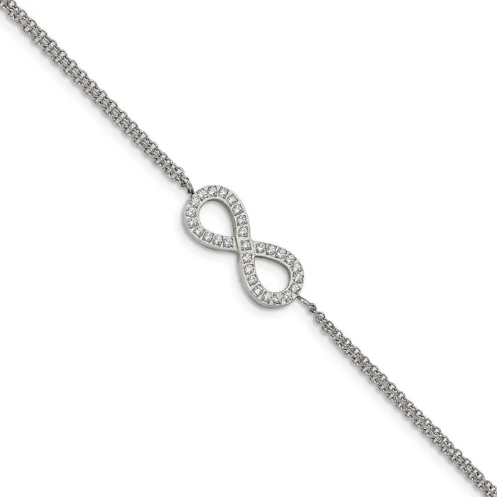 Bracelets Chisel Stainless Steel Polished with CZ Infinity Symbol 625 inch Bracelet with 2 inch Extension TreasureFineJewelers Bracelets Chisel Stainless Steel Polished with CZ Infinity Symbol 625 inch Bracelet with 2 inch Extension TreasureFineJewelers
