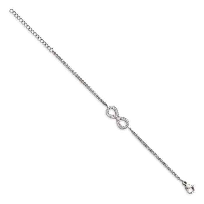 Bracelets Chisel Stainless Steel Polished with CZ Infinity Symbol 625 inch Bracelet with 2 inch Extension TreasureFineJewelers