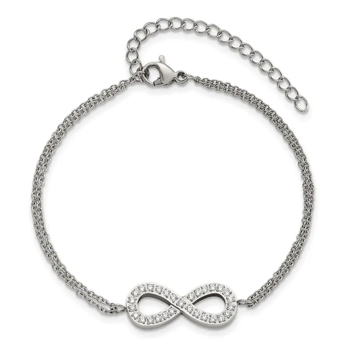 Bracelets Chisel Stainless Steel Polished with CZ Infinity Symbol 625 inch Bracelet with 2 inch Extension TreasureFineJewelers