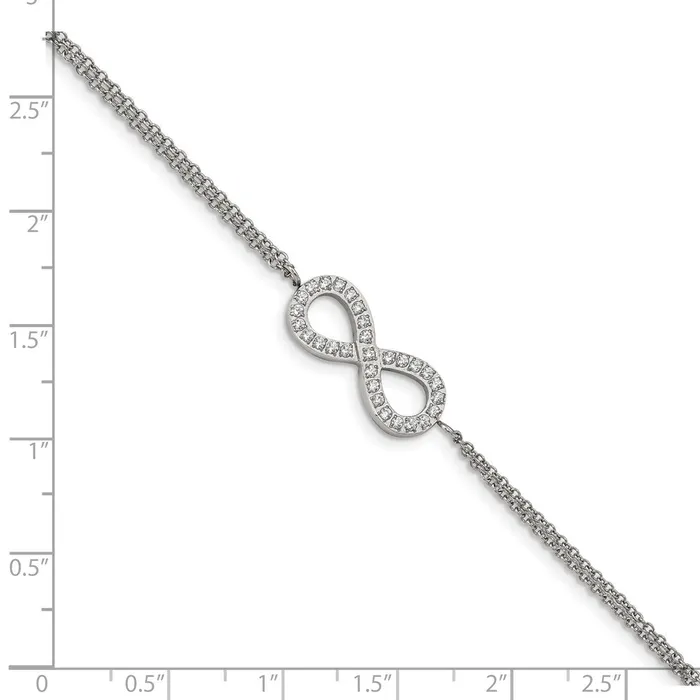 Bracelets Chisel Stainless Steel Polished with CZ Infinity Symbol 625 inch Bracelet with 2 inch Extension TreasureFineJewelers