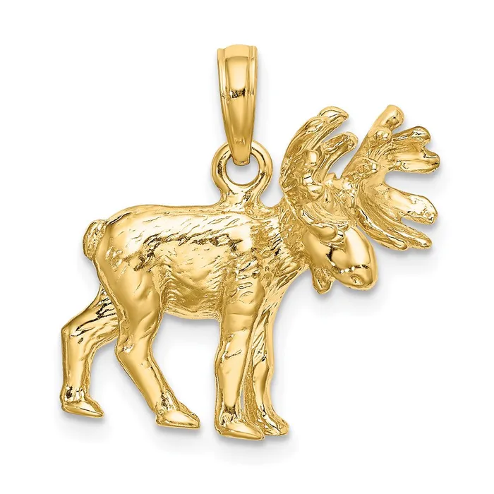 Charm Necklaces 14K 3D Textured Moose Charm TreasureFineJewelers