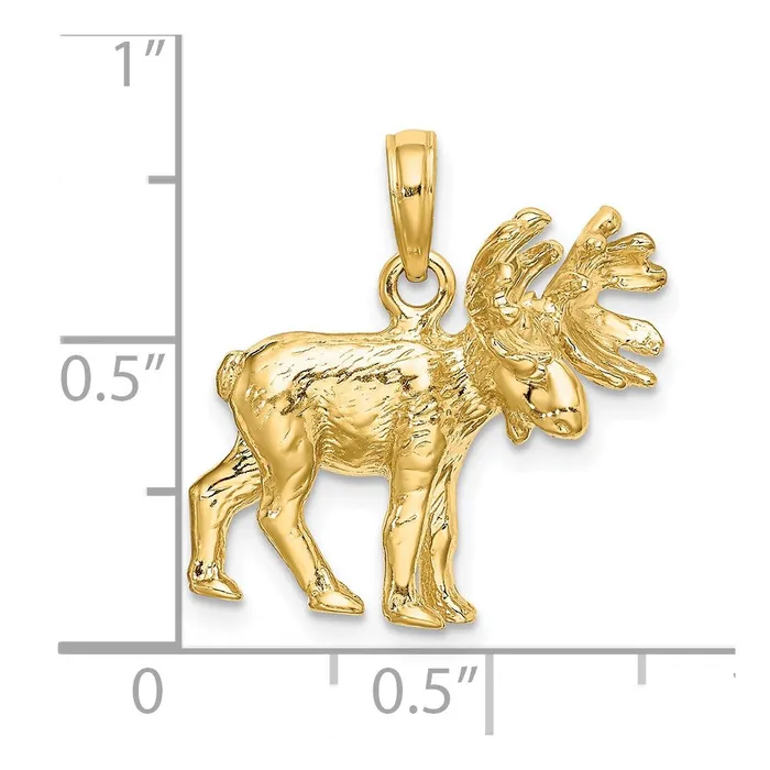 Charm Necklaces 14K 3D Textured Moose Charm TreasureFineJewelers