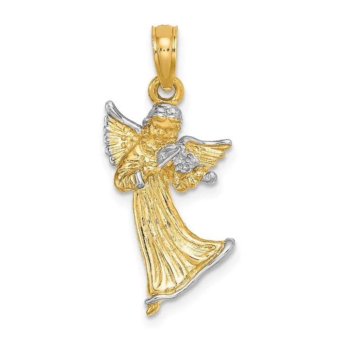 Charm Necklaces 14k w White Rhodium 3D Angel Playing Violin Charm TreasureFineJewelers