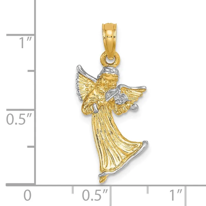 Charm Necklaces 14k w White Rhodium 3D Angel Playing Violin Charm TreasureFineJewelers
