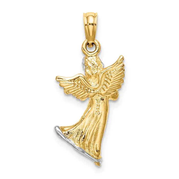 Charm Necklaces 14k w White Rhodium 3D Angel Playing Violin Charm TreasureFineJewelers