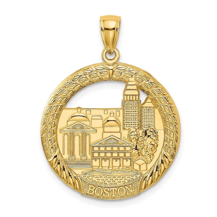 Charm Necklaces TreasureFineJewelers 14K BOSTON Town Scene Round Charm