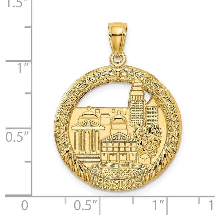 Charm Necklaces TreasureFineJewelers 14K BOSTON Town Scene Round Charm