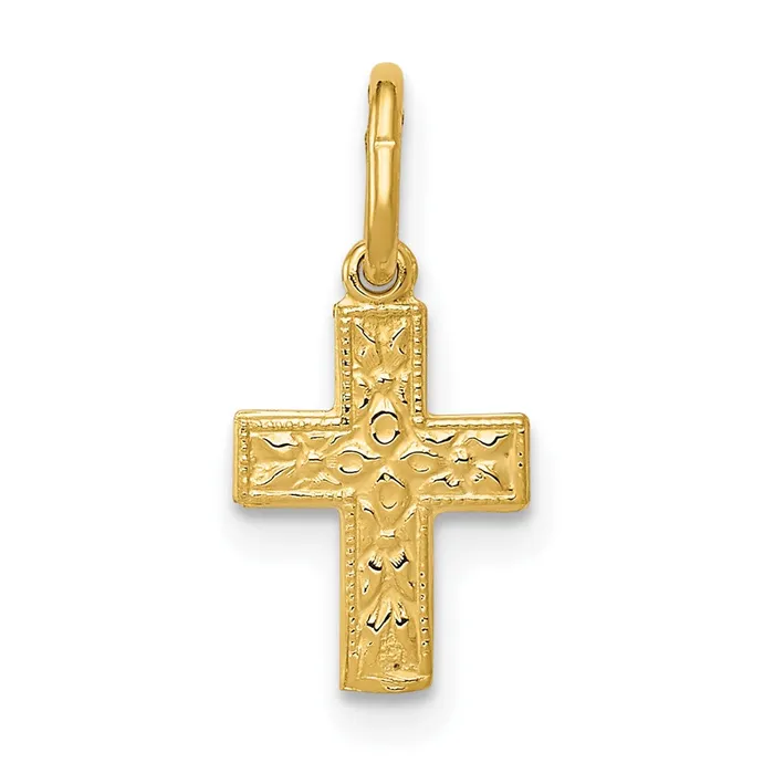 Charm Necklaces TreasureFineJewelers 14k Yellow Gold Floral Cross Charm