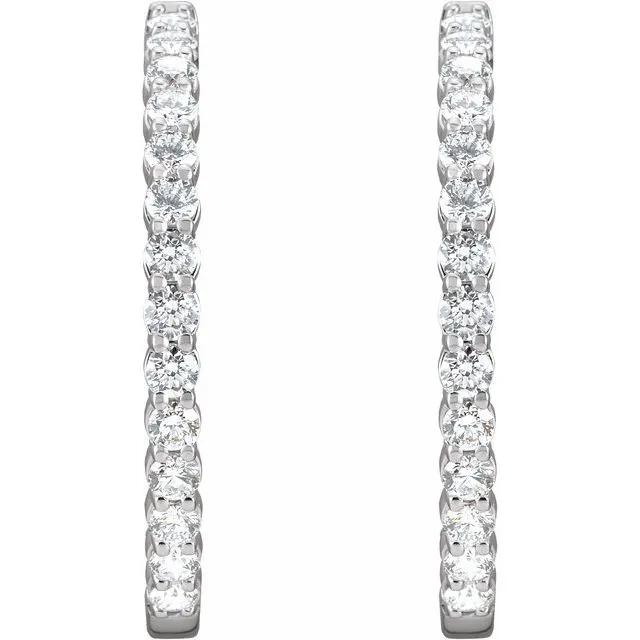 Earrings 14K White Gold 4 CTW LabGrown Diamond InsideOutside Hinged 36 mm Hoop Earrings TreasureFineJewelers