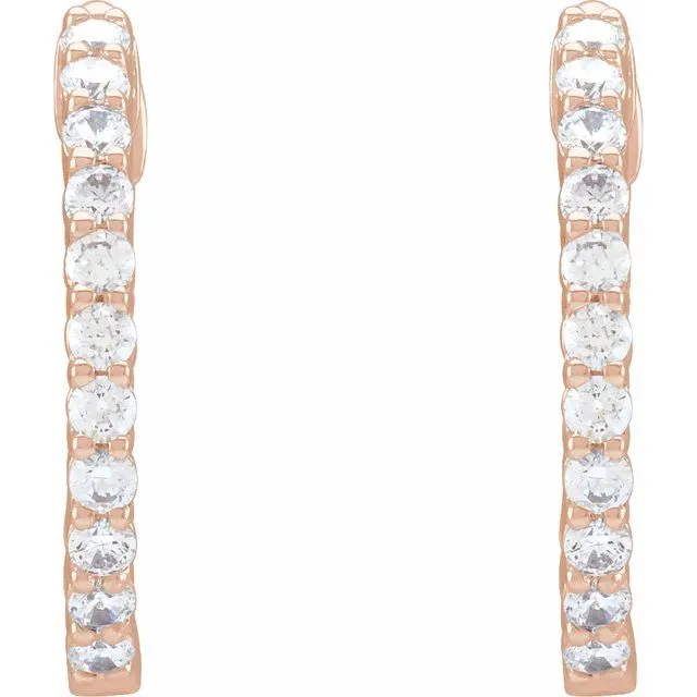 Earrings TreasureFineJewelers 14K Rose Gold 34 CTW Natural Diamond InsideOutside Hinged 172 mm Hoop Earrings