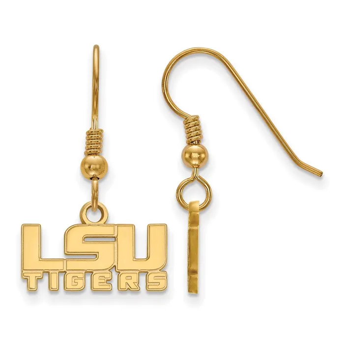 Earrings TreasureFineJewelers Sterling Silver Goldplated Louisiana State University LSU Tigers Extra Small Dangle Wire Earrings